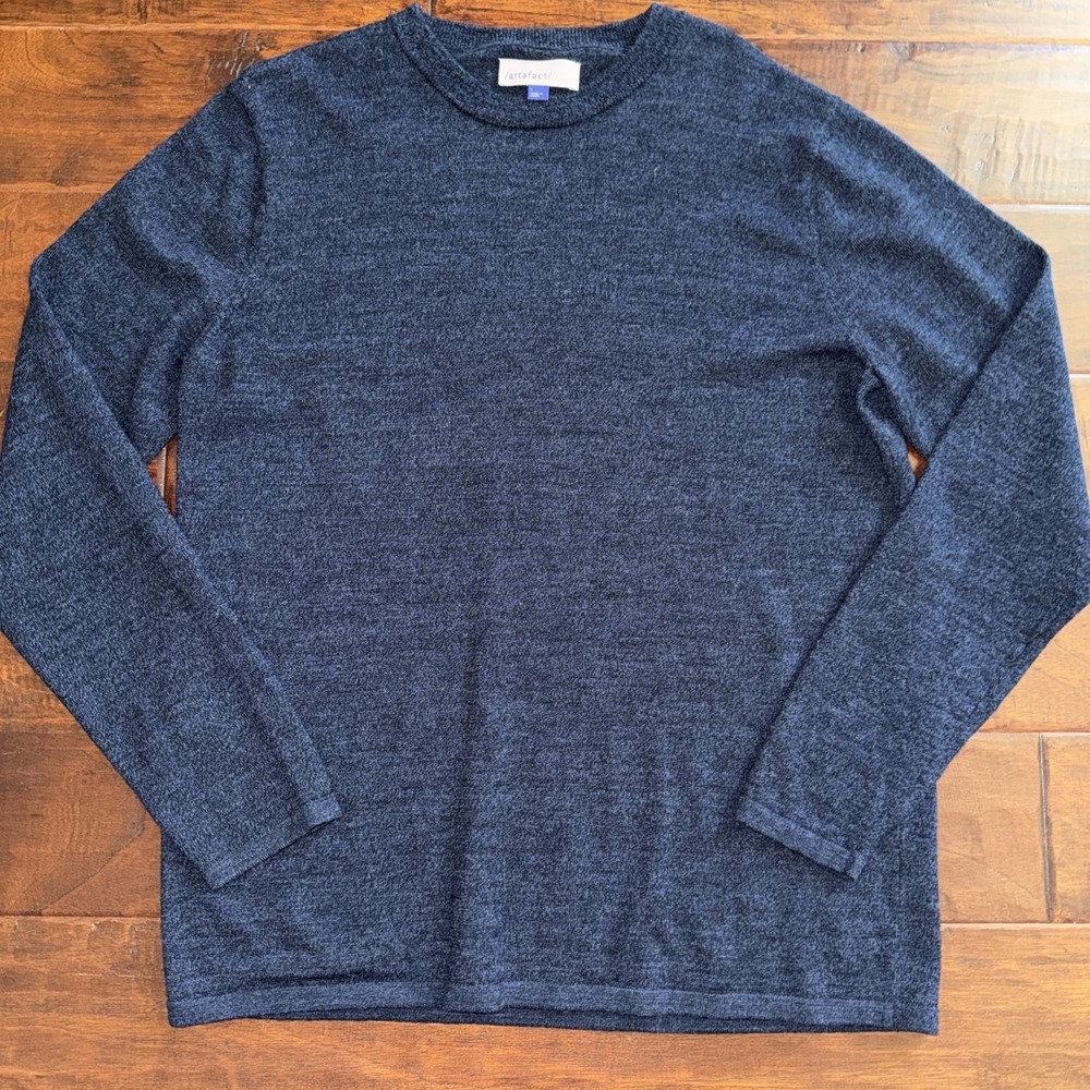 Artefact 100% Merino Wool Pullover Crew Neck Sweater Navy Blue Size Large